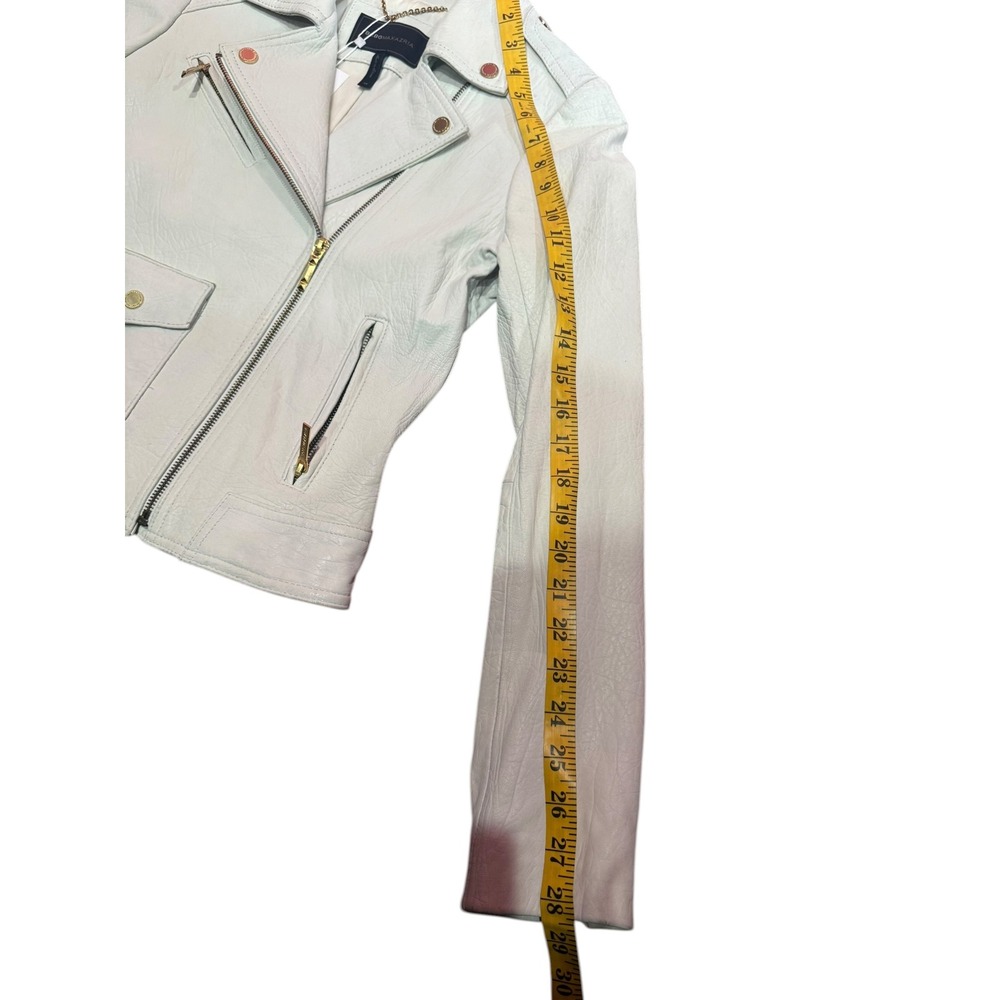 BCBGMAXAZRIA  Leather Moto Jacket Gold Hardware White XS - Picture 9 of 9